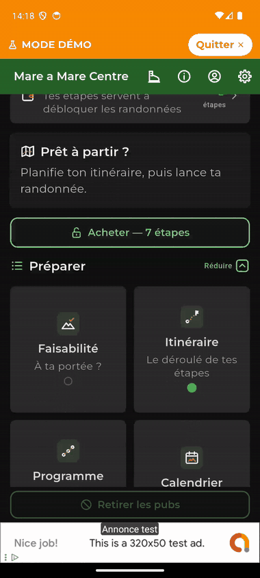 Animation du cockpit de préparation : la liste des instruments défile, de Faisabilité jusqu'aux Fiches conseils.